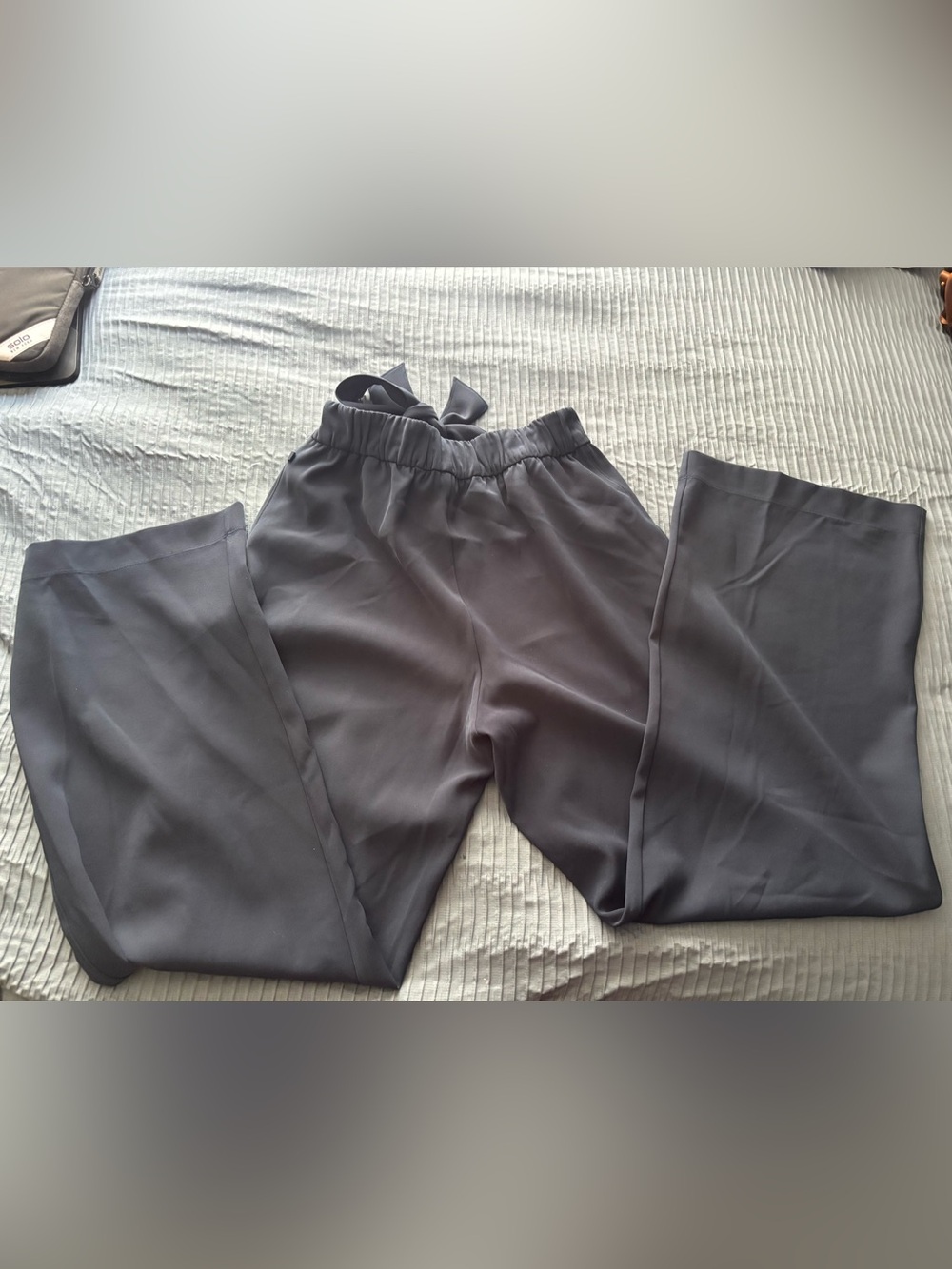 Lululemon Woven Noir Dress Pants Womens 6 navy blue High Wide Leg Tie Belt - Picture 5 of 7